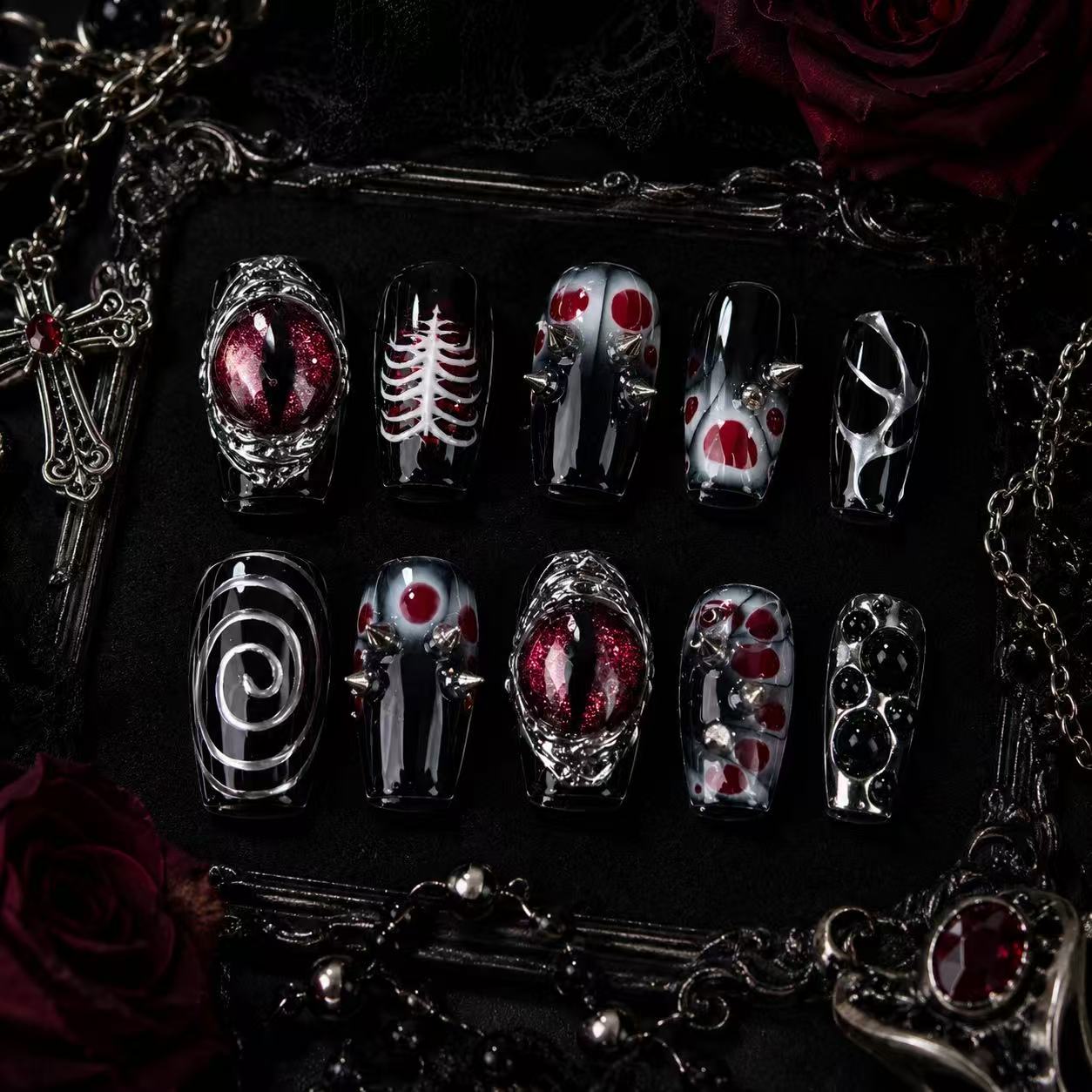 Spider Veil Gothic Luxury Nails – Y2K Dark Aesthetic Press-On Nail Collection/007