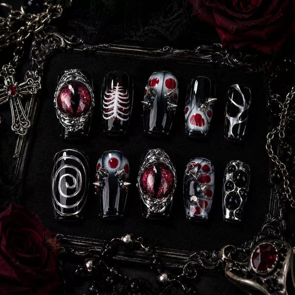 Spider Veil Gothic Luxury Nails – Y2K Dark Aesthetic Press-On Nail Collection/007