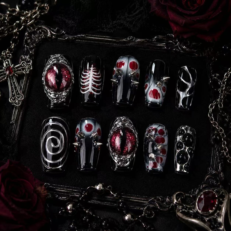 Spider Veil Gothic Luxury Nails – Y2K Dark Aesthetic Press-On Nail Collection/007