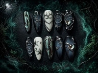 Moonlit Phantom Black Silver Press-On Nails – Elegant Gothic Witchcore Style/008