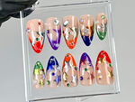 Luxury Metallic Press On Nails | Rainbow Star Almond Nails | Bright, Bold Star Nail Art | Shiny Metallic Fake Nails |Festival Nails |HC761YC