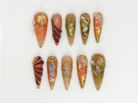 Luxury Gold & Amber Nail Art | Gold And Glitter Nails | Long Luxury Nails | Handmade Luxury Nail Art | Elegant Nail Set | JB673H