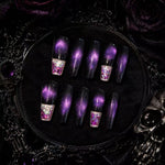 Dark Elegance Nails ¨C Luxury Gothic Chic Press-Ons Black-to-Gray Gradient Nails with Metallic 3D Accents Rebel & Glam ¨C Reusable Stick-On Luxury Nails/0001