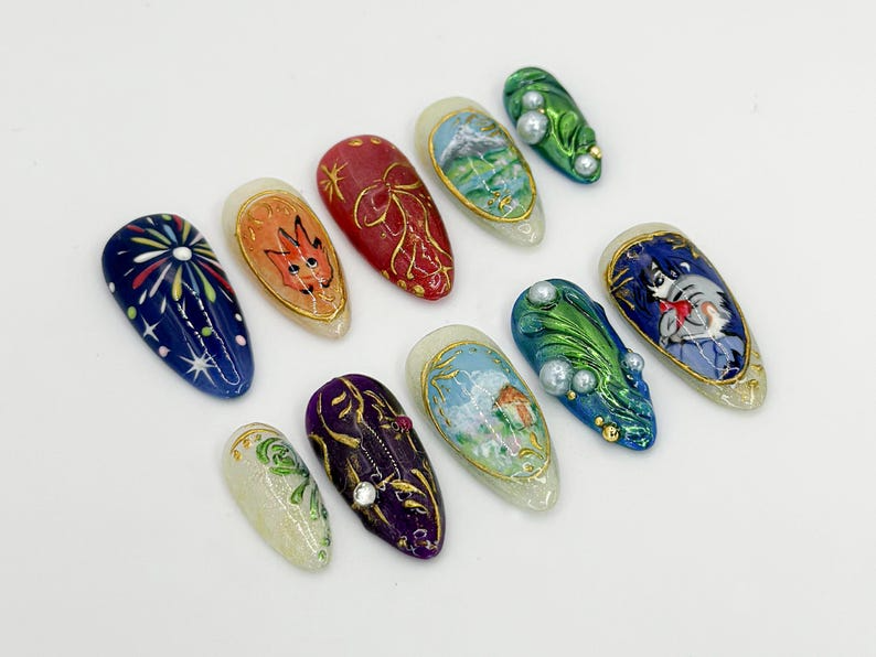 Howl's Moving Castle Press-On Nails | Studio Ghibli Inspired Nail Art | Unique Handmade Anime Nails | Custom Ghibli Nail Design | JB593HC