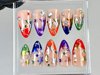 Luxury Metallic Press On Nails | Rainbow Star Almond Nails | Bright, Bold Star Nail Art | Shiny Metallic Fake Nails |Festival Nails |HC761YC