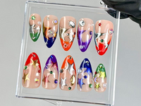 Luxury Metallic Press On Nails | Rainbow Star Almond Nails | Bright, Bold Star Nail Art | Shiny Metallic Fake Nails |Festival Nails |HC761YC