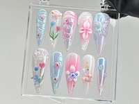 Enchanted Garden Press-On Nails | Floral and Butterfly 3D Nail Art | Handcrafted Fake Nails | Nail Charms | Press Ons | Gift for her|HC462TC