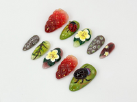 Nature-Themed Press On Nails | 3D Ladybug & Flower Nail Art | Nature Inspired Nails |Summer Garden Nails | Unique Nail Arts | JB676H