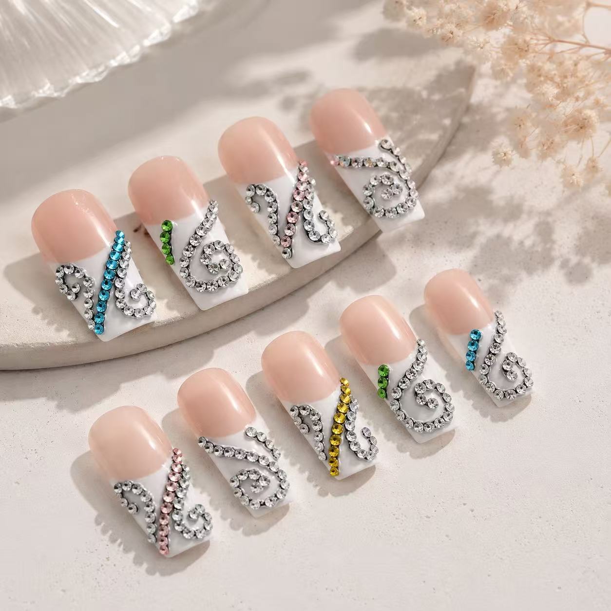 Crystal Whirl ¨C Glamorous Nail Art Sparkling Swirls ¨C Luxury 3D Nails Rhinestone Elegance ¨C Chic Nail Collection/007