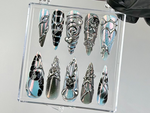 Gothic Black Chrome Press On Nails | Cyberpunk 3D Press Ons | Holographic 3D Fake Nails | Gothic, Y2K, Dark Nail Art | Gothic Nails |HC773YC