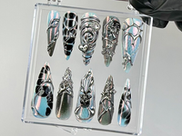 Gothic Black Chrome Press On Nails | Cyberpunk 3D Press Ons | Holographic 3D Fake Nails | Gothic, Y2K, Dark Nail Art | Gothic Nails |HC773YC