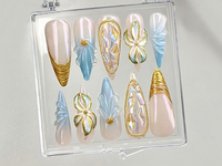 Luxury Golden Swirl Press On Nails | Pearlescent Accents Fake Nails | Elegant Bridal Nail Art | Chic Gold Designs False Nails | HC613YC