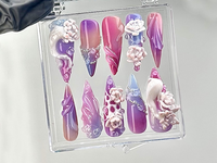 Luxury Purple Floral 3D Press On Nails | Lavish Purple and Pink Acrylic Nails | Unique Wedding and Party Press On | Majesty Nails | HB641YV
