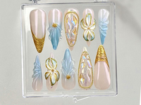 Luxury Golden Swirl Press On Nails | Pearlescent Accents Fake Nails | Elegant Bridal Nail Art | Chic Gold Designs False Nails | HC613YC