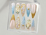 Luxury Golden Swirl Press On Nails | Pearlescent Accents Fake Nails | Elegant Bridal Nail Art | Chic Gold Designs False Nails | HC613YC