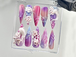 Luxury Purple Floral 3D Press On Nails | Lavish Purple and Pink Acrylic Nails | Unique Wedding and Party Press On | Majesty Nails | HB641YV
