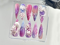 Luxury Purple Floral 3D Press On Nails | Lavish Purple and Pink Acrylic Nails | Unique Wedding and Party Press On | Majesty Nails | HB641YV