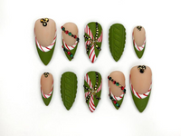 Christmas Press On Nails | Green Holiday Nails | Festive Long Nails | Christmas Gift | Party Nails| HB1189BC