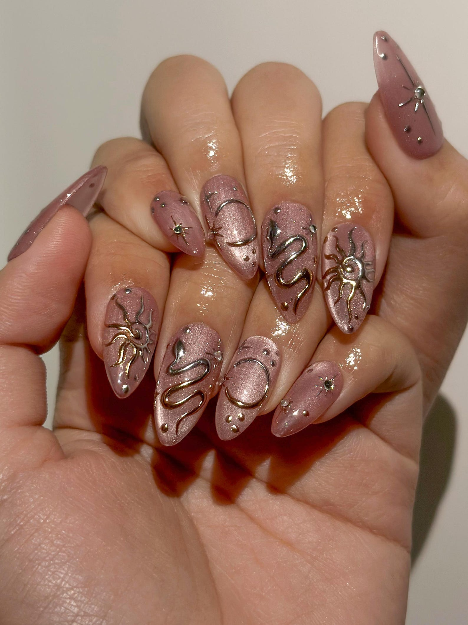Gothic Sigil Luxury Press On Nails | Nude Rose Gothic Nail Art | Nude Rose Gothic Press Ons | Occult Symbol Set | DB1007EC