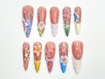 Handmade Tropical Press On Nails | Colorful Summer Press Ons | Floral Nail Tips Handmade| |Vacation Floral Nail Set |Colorful Nails| JC787HK