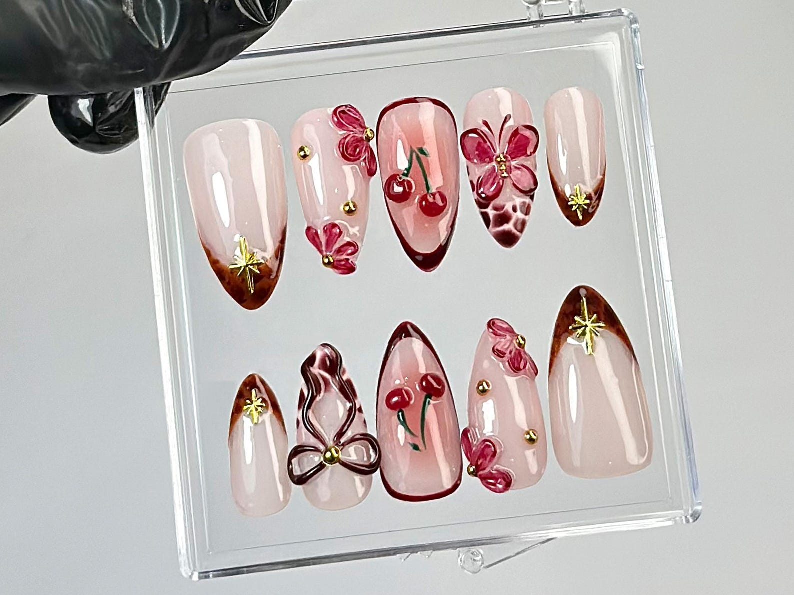 Luxury Snake Press On Nails | Gothic Gold & Brown Press Ons | Snake-Inspired Fake Nails | Dark Aesthetic Nail Art |3D Acrylic Nails |HB781YC