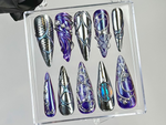 Gothic Chrome Press On Nails | Holographic Gothic Fake Nails | Metallic Stiletto Nail Art | Alternative Cyberpunk Nails | Y2k Nails |HC771YC