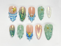Ocean-Inspired Press On Nails | Blue Green Mermaid Nails | Summer Beach Press Ons | Ocean Pearl Summer Nails | JC753HC