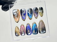 Galaxy Star Press On Nails | Cosmic Nail Set with Gold Stars Fake Nails | Starry Night Nail Art | Galaxy Blue Nails | Luxury Nails | HB916YC