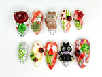Kawaii Cat & Ladybug Press-On Nails | 3D Cute Nail Art | Funky Kawaii Fake Nails|Cat Leaf Ladybug Kawaii Nails |Kawaii Fun Nail Set |JB784YC