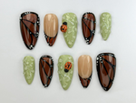 Monarch in Bloom Press On Nails | Butterfly & Bug Inspired Press Ons | Green And Brown Nail Art | Spring Nature Press On Nails | JB741H