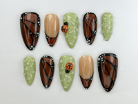 Monarch in Bloom Press On Nails | Butterfly & Bug Inspired Press Ons | Green And Brown Nail Art | Spring Nature Press On Nails | JB741H
