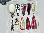 Red Black Rose Press On Nails | Holographic Gothic Press Ons | Gothic Red Chrome Fake Nails | Dark Romance Nail Art | Y2K Nails | HB823YC