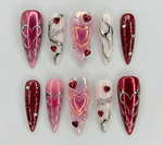 Red Pink Heart Press On Nails | Valentine Nail Wraps| Y2K Heart Nail Art | Handmade Statement Press Ons | Valentine Nails | HC997GC