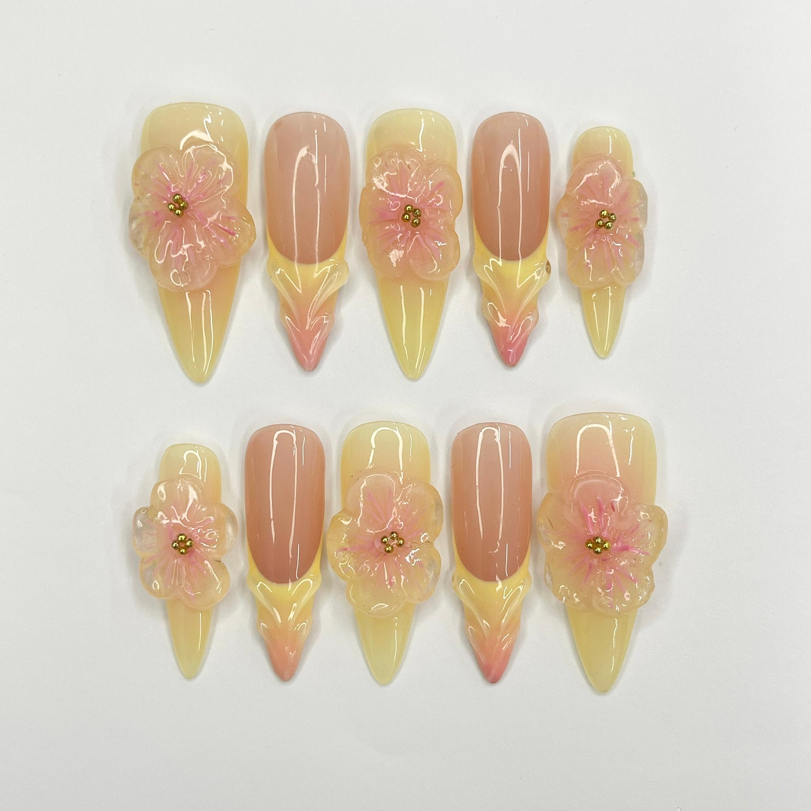Fairy Dream Flower Garden Long Almond Press On Nails | 3D Gel Fairycore Fake Nails| Dreamy Nails for Birthday Vacation Holiday