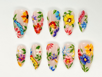Colorful Flower Press-On Nails | Spring Flower Press Ons | 3D Flowers Fake Nails| Perfect for Special Occasions | Summer Collection |JB759YC
