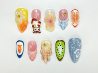 Combo Summer Vibes Press On Nails | 3D Tropical Fruit Nail Art | Handmade Kiwi, Watermelon & Citrus Nails | Beach Vacation Nail Set