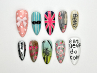 Grunge Aesthetic Press On Nails | Retro British Pop Nails | Peace Sign & Graffiti Art | Statement Aesthetic Nail | Cool Girl Style | JB892HK