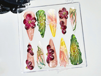 Enchanted Bloom Press On Nails | Fairy Forest 3D Fake Nails | 3D Forest Flower & Leaf Nail Art | Green Ombre Nature Tips Press Ons | HB902YK