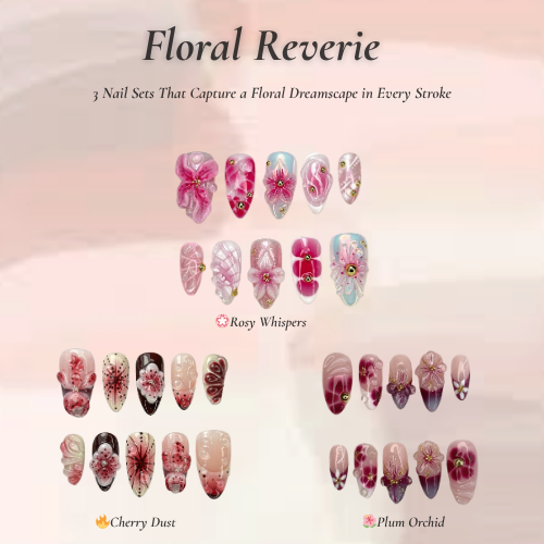 Floral Reverie Press On Nail Bundle | 3 Handmade Floral Nail Sets | Pink Blossom Nails | Reusable Nail Kit| DB104L
