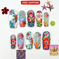 Midnight Sun Press On Nails for Festival | Colorful 3D Flower Nails | Festival Nail | Tropical Summer Luxury Nails | Artistic Nails| JA300HC