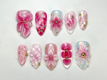 Floral Reverie Press On Nail Bundle | 3 Handmade Floral Nail Sets | Pink Blossom Nails | Reusable Nail Kit| DB104L