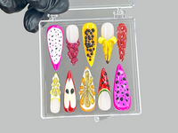 Tropical Fruit Press On Nails | Dragonfruit & Banana Nail Art | Colorful Fruit Press Ons | Kawaii Fruit Fake nails | Summer Nails | HB953YK