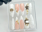 Pearl Starfish Shell Press On Nails by dorynail | Ocean Theme 3D Press Ons | Mermaid Bride Fake Nails | Pearl Bridal Nail Art | HC849YC