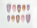 Iridescent Sunshine Press On Nails | Golden Sun Nail Art | Sunshine & Waves with Gold Accents | Handmade Unique Nail Set | HB1098HC