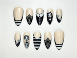 Gothic Family Press On Nails | Black & White Vintage Nail Art | Handmade Gothic Nails | Halloween Creepy Press Ons | Spooky Nails | JB163HK