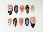 Burgundy Fall Press On Nails | 3D Pink & White Floral Nail Art | Handmade Statement Nail Design | Elegant Glam Press Ons | HC1086HK