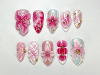 Romantic Blush Pink Press-On Nails | Handmade Floral Nail Art | Glossy Floral Nail Design| Blush Pink & Gold Nails | Luxury Nail Art|JC696HC