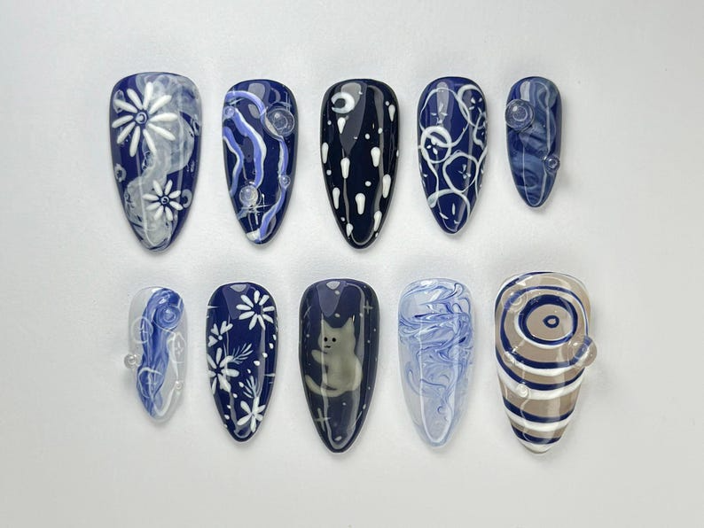 Cosmic Dreamer Press On Nails By DoryNailArt | Starry Night Nail Design | Moon Phases & Constellations Nail Art | Galaxy Aesthetic |JC718HK