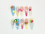 Kawaii Hello Kitty Press On Nails| 3D Tropical Nail Art | Cat & Plaid 3D Nail Set | Handmade Nail Set | Cute 3D Nail Art Design| JB619LC