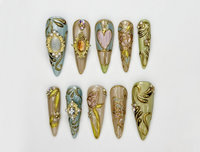 Baroque Stained Glass Press On Nails | Vintage Luxury Heart Nails | Handmade Victorian Aesthetic Nails | Handmade Stiletto Press Ons|JB311HC